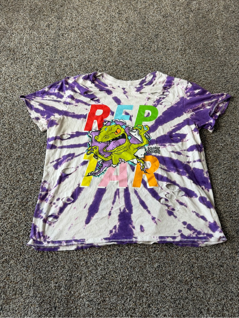 Nickelodeon Rugrats Reptar Tie Dye Distressed Graphic Tee Women's XL